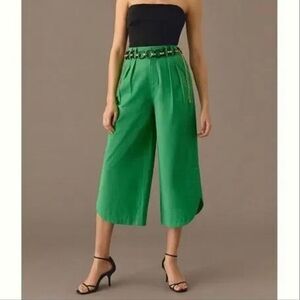 Anthropologie Mare Mare Wide Leg Culotte Curve Hem Pants High Rise Kelly Green S